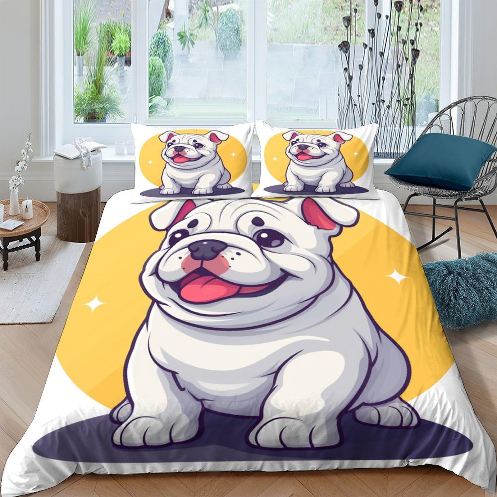Housse de couette chien 3D lit double 220x240 parure de lit animaux microfibre