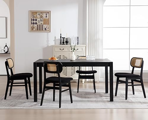 Vista 18 de EALSON Juego de 2 sillas de comedor de ratán, tapizadas de cuero, sillas de cocina de madera modernas de mediados de siglo, sillas laterales sin