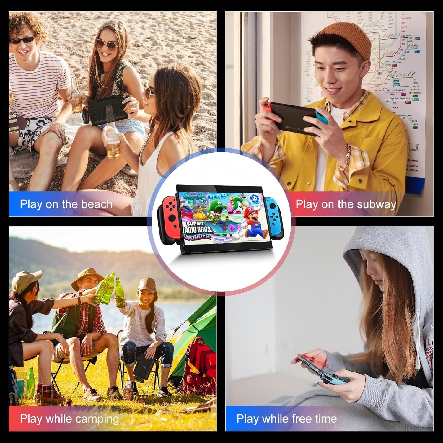 Fully Integrated Portable Monitor for Switch, Removable 18650 Battery(not Included),1080P 10.1 inch Extender Screen with USB Type-C, Compatible for PC Laptop Smartphone