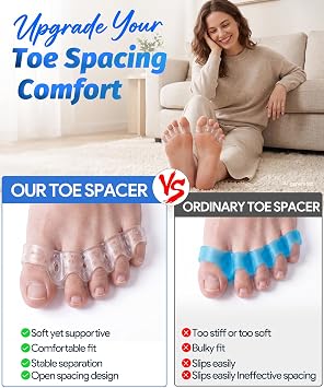 Soft Toe Spacers for Women and Men, Silicone Toe Separators with Breathable Airflow Channels, Washable Reusable Design for Daily Use, Stretching and Comfort, 1 Pair
