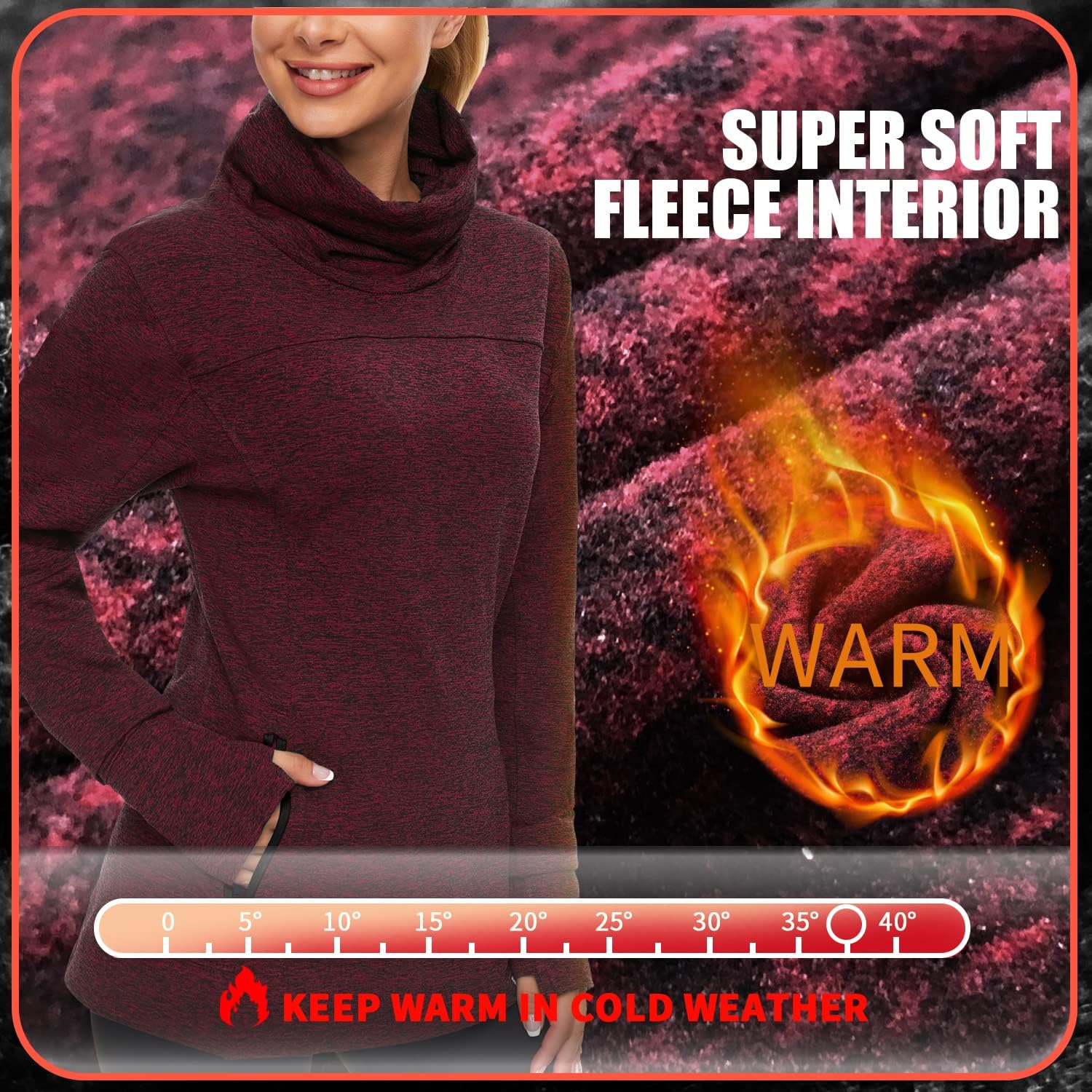 Soneven Women's Running Fleece Sweatshirts Cowl Neck Pullover Long sleeve Shirt with Thumb Holes and Neck Gaiter Face Mask - Image 5