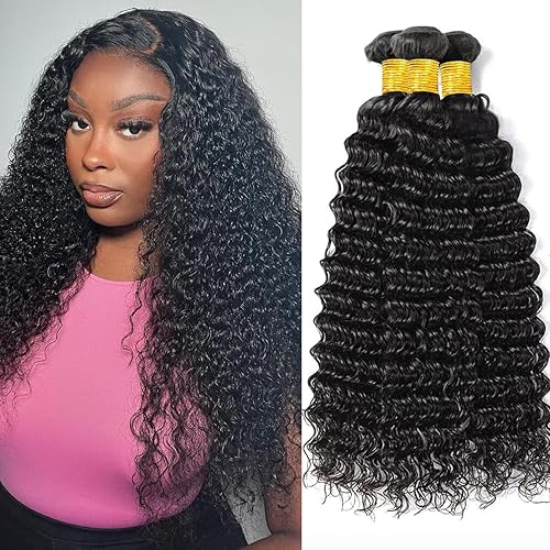 Vista 40 de Manojos de cabello humano ondulado profundo, cabello humano ondulado de 18, 20, 22 pulgadas, 100% sin procesar, húmedo y ondulado, 3 paquetes