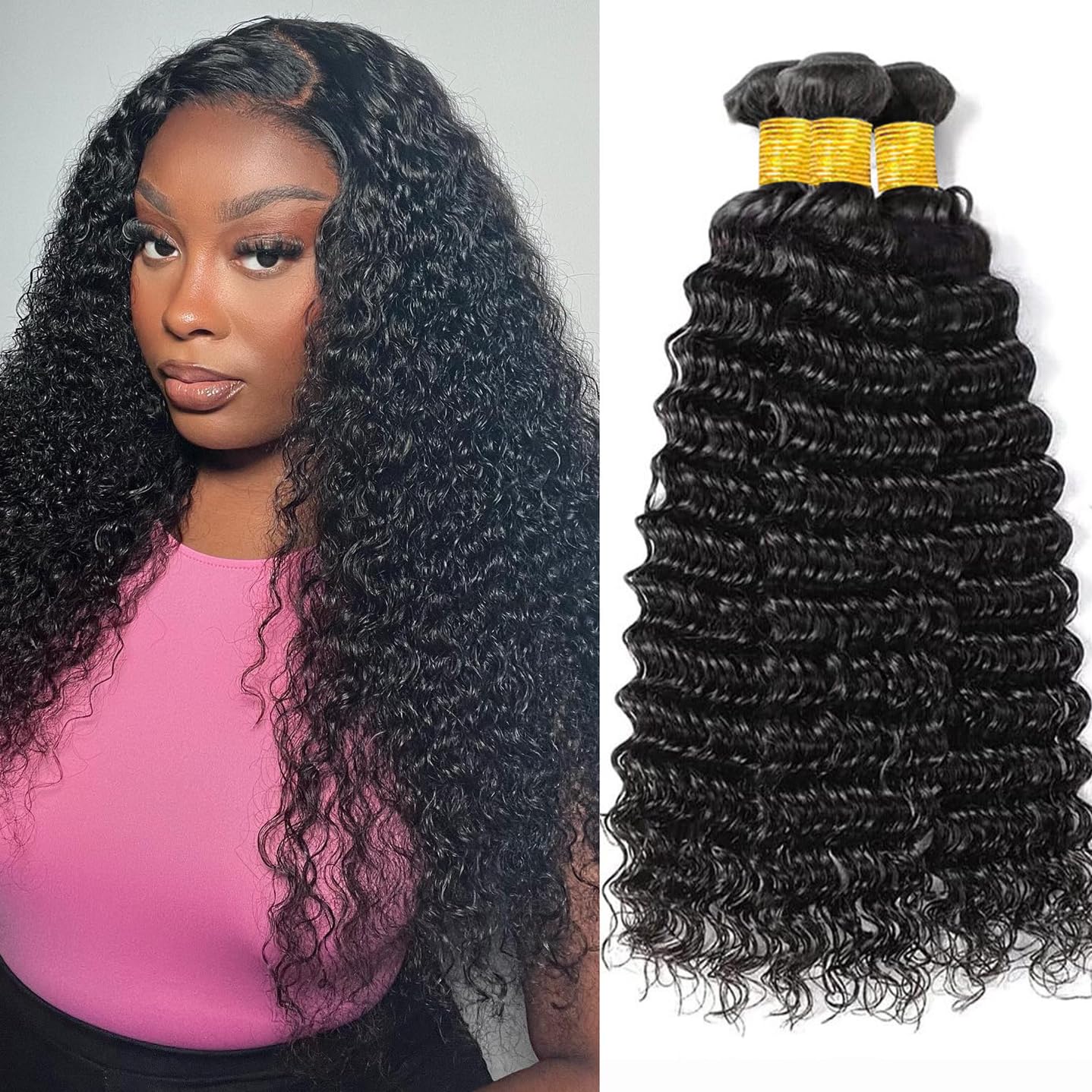 Brazilian Human Hair Extensions Water Wave Double Weft 14-18 Inch Brazilian Water Wave Bundles with Closure - 14 16 18 + 14  main image 2