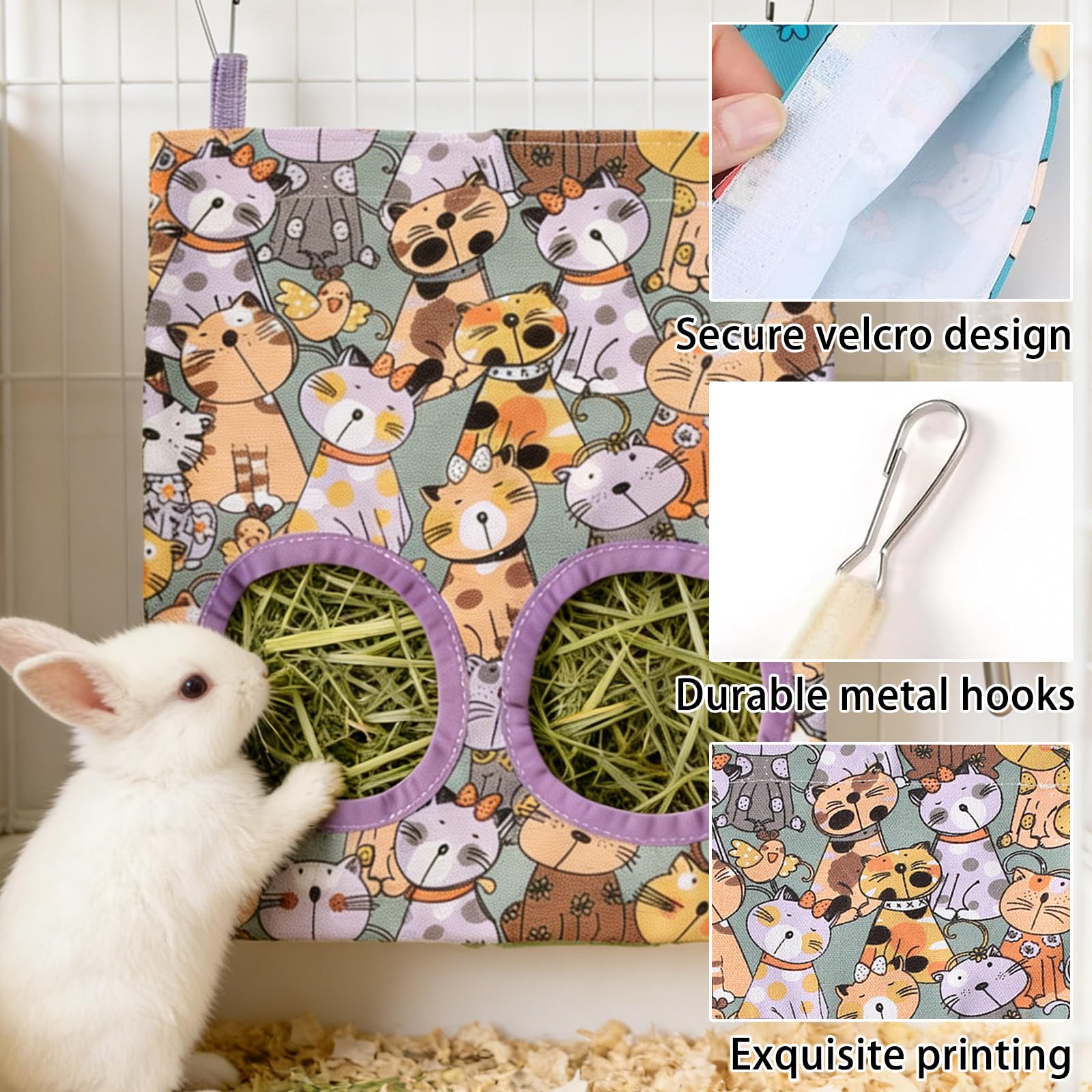 2 Pcs Sac à Foin pour Lapin,Distributeur de Foin,Sac de Foin Automatique,pour Cochon d'Inde,Chinchilla,Lapin,Hamster et Autres Petits Animaux