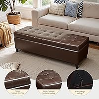 Vista 6 de Ottoman with Storage, 51 Inch Large Ottomans Storage Bench,Faux Leather Upholstered End of Bed Bench with Hinged Lid, Long Foot Rest Stool for Marrón