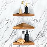 ENKEZI Acacia 2,3 Tiers Corner Shower Shelf, Triangular Corner Shelf Wooden Bathroom Shelf for Tiled Wall, Shower Corner Shelf, No Drilling Requied (3)
