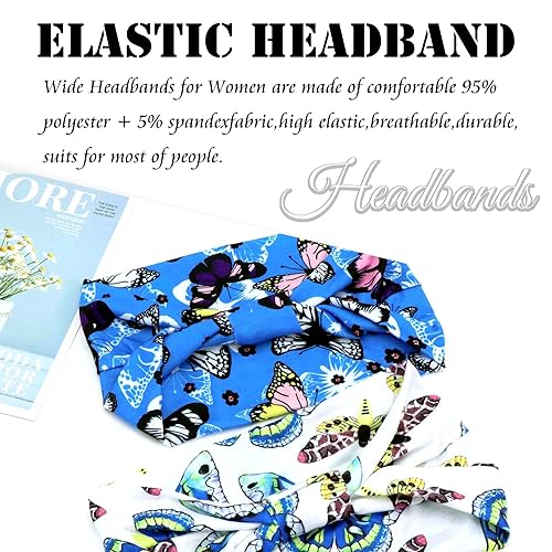 Miniatura 5 de SAWINDA Diademas anchas para mujer, coloridas mariposas, elegantes, bohemias, gruesas, para deportes, yoga, turbante, bufanda, accesorios para