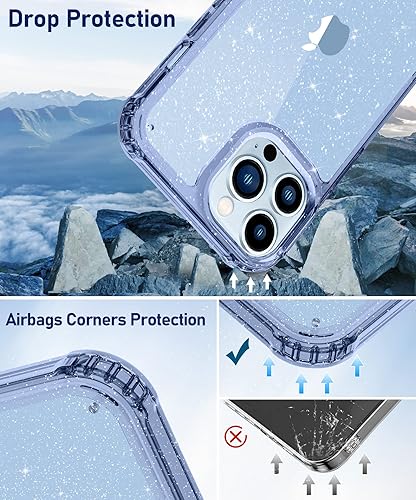 Miniatura 108 de MIODIK Funda compatible con iPhone 13 Pro, con protector de pantalla + protector de lente de cámara, funda protectora de purpurina transparente