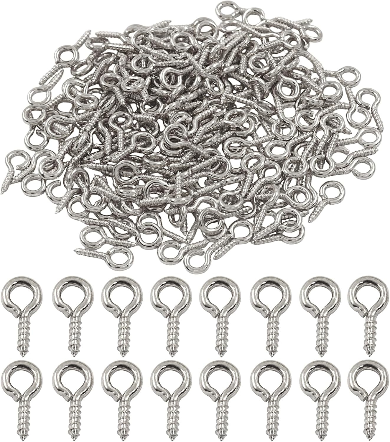 300 Pack 10mm (304) Stainless Steel Small Screw Eye Pins, Essential Components for DIY Jewelry Making, Wood Arts Crafts Projects, Resin, Beads(10mm Silver)