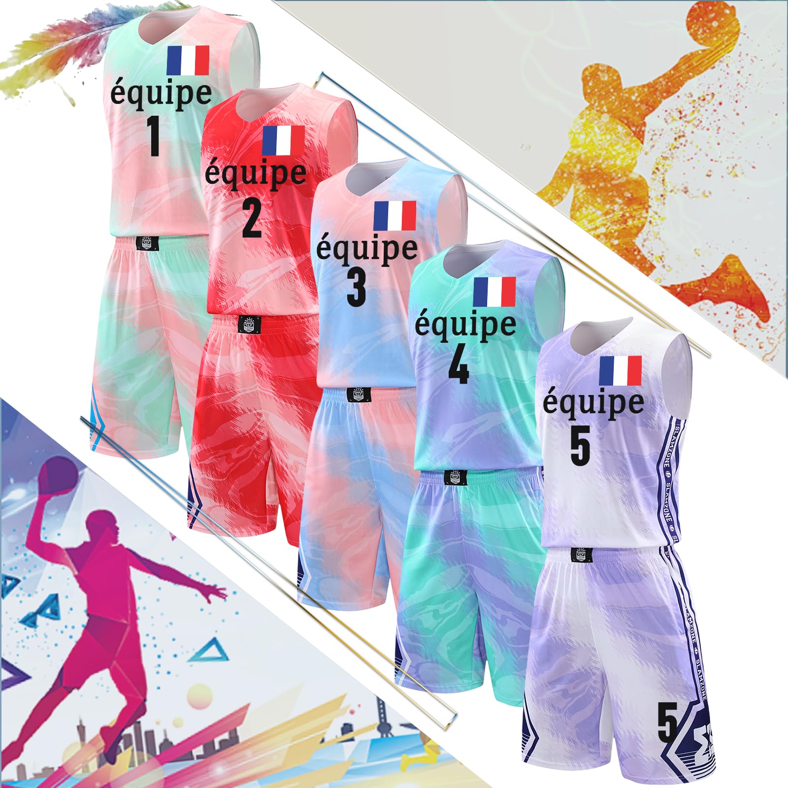 Tenue Basket Personnalisé pour Enfants Adultes, aillot Maillot Basketball T-Shirt Short Set 2 pièces Personnalisé avec Votre Nom, Numéro, Équipe