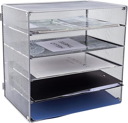 Miniatura 2 de EASEPRES Bandeja organizadora de escritorio de 5 ranuras, bandeja de papel de malla para cartas, clasificador de papel de escritorio, organizador de