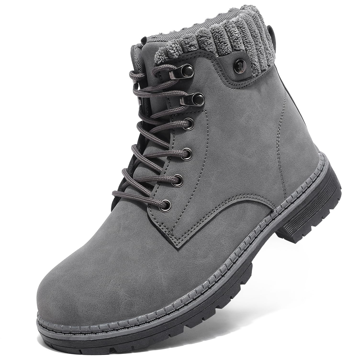 Stivali Donna Inverno Scarpe da Neve Impermeabili Stivaletti Pelliccia Stringate Outdoor Stivali da Trekking Caldi Snow Boots GR.37-42 Grigio-41EU