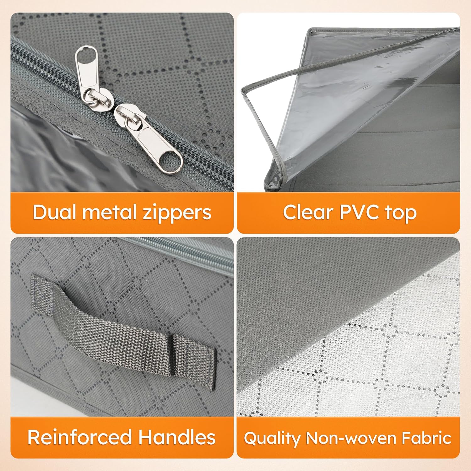 LotFancy Foldable Under Bed Storage Bags, Closet Organizers and Storage Bins, Clothes Blankets Organizer, with Clear Window and Reinforced Handles, 24” x 16” x 6", Pack of 2, Gray