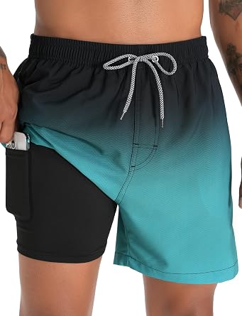 zeetoo Mens Swim Trunks with Compression Liner 5.5" Inseam Shorts Bathing Suit Quick Dry Swimsuit