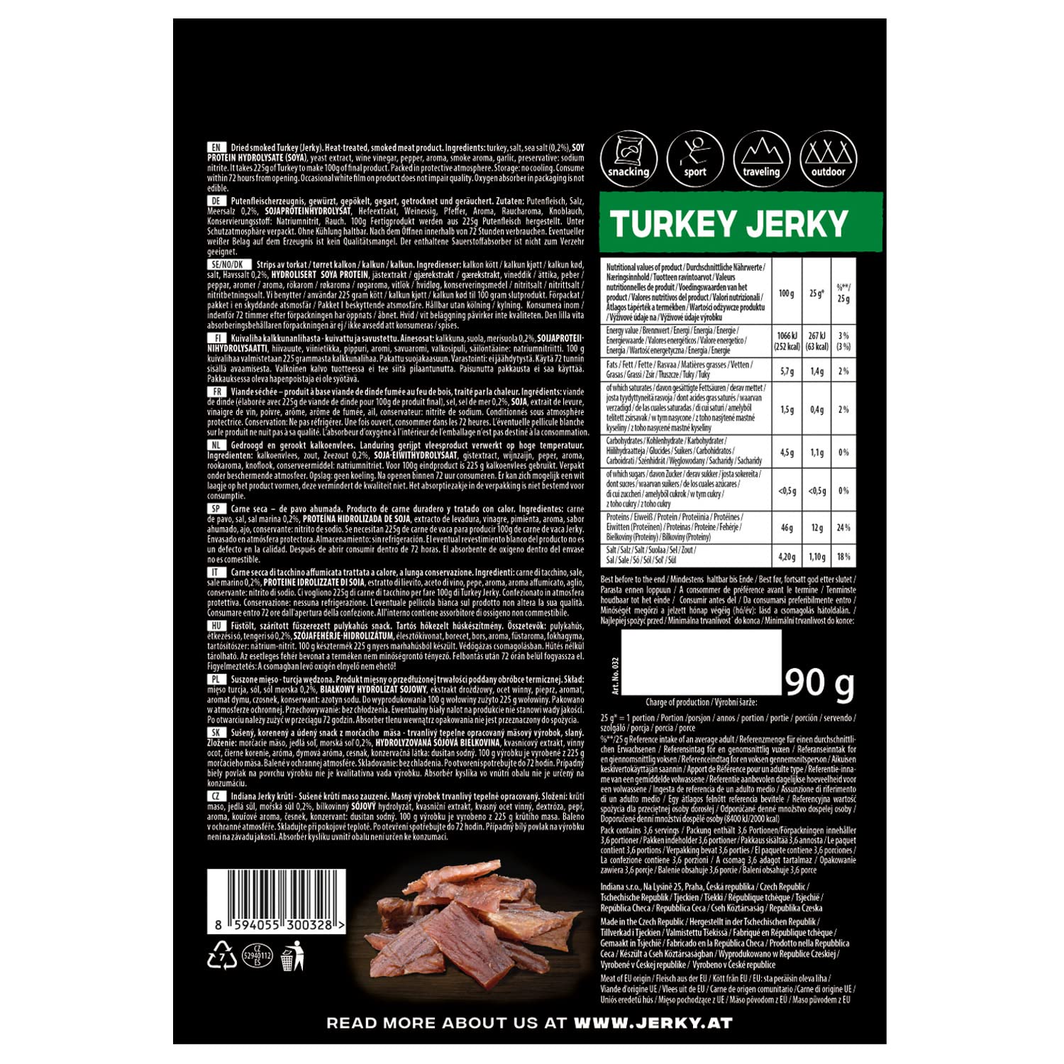 Indiana Turkey Jerky, Geschenkbox High Protein Trockenfleisch, ohne Zuckerzusatz, Gluten-frei (5 x 90g)
