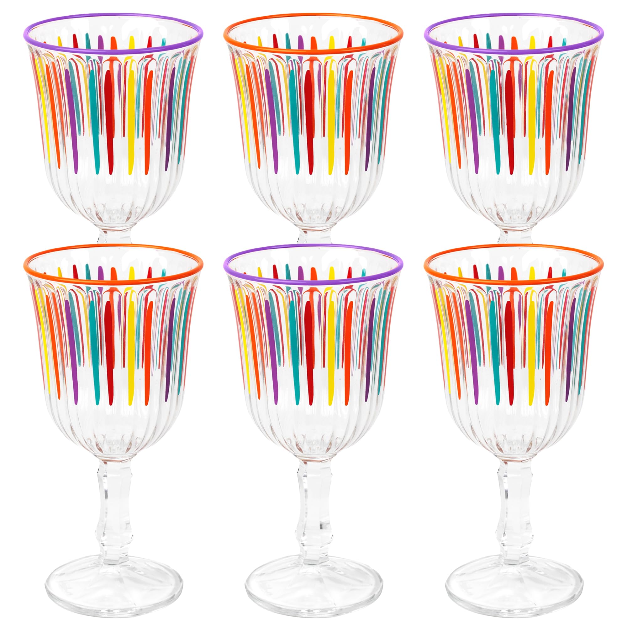 Talking Tables Lot de 6 verres à vin aux couleurs de l'arc-en-ciel à rayures pour vin, prosecco, eau, jus, cocktail, été, fête d'anniversaire, restaurant, restauration, barbecue, 240 ml