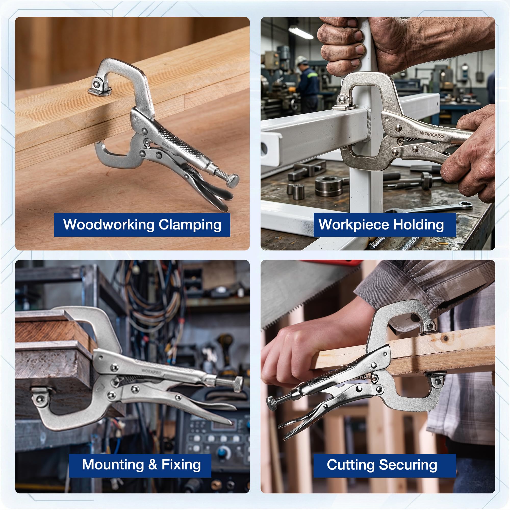WORKPRO Lot de 4 pinces à souder réglables et robustes de 15,2 cm avec coussinets pivotants, pour le travail du bois, le travail du métal, la réparation automobile et l'atelier à domicile