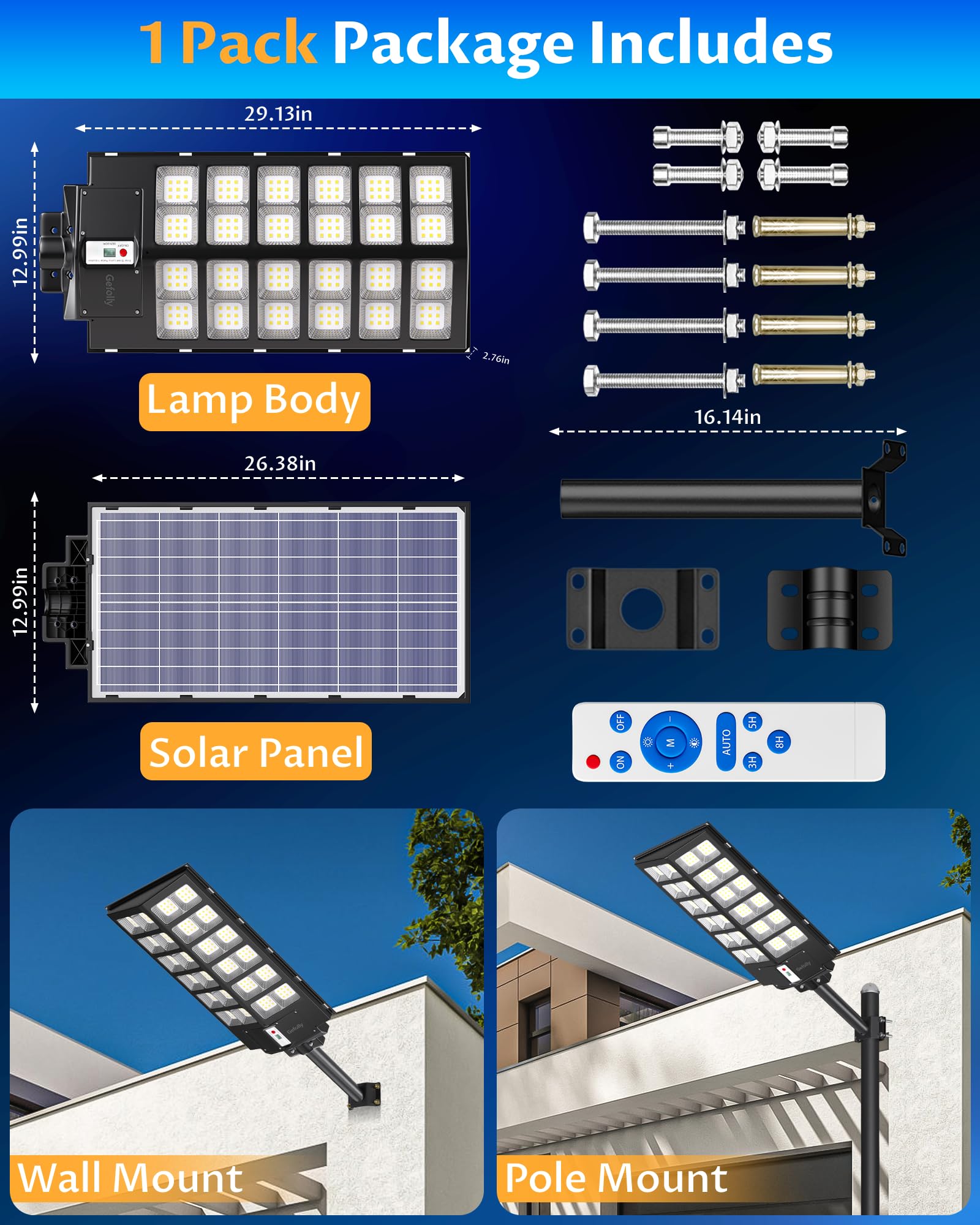Gefolly SL-9800W Lampadaire Solaire Extérieur, Lampe Solaire Extérieur