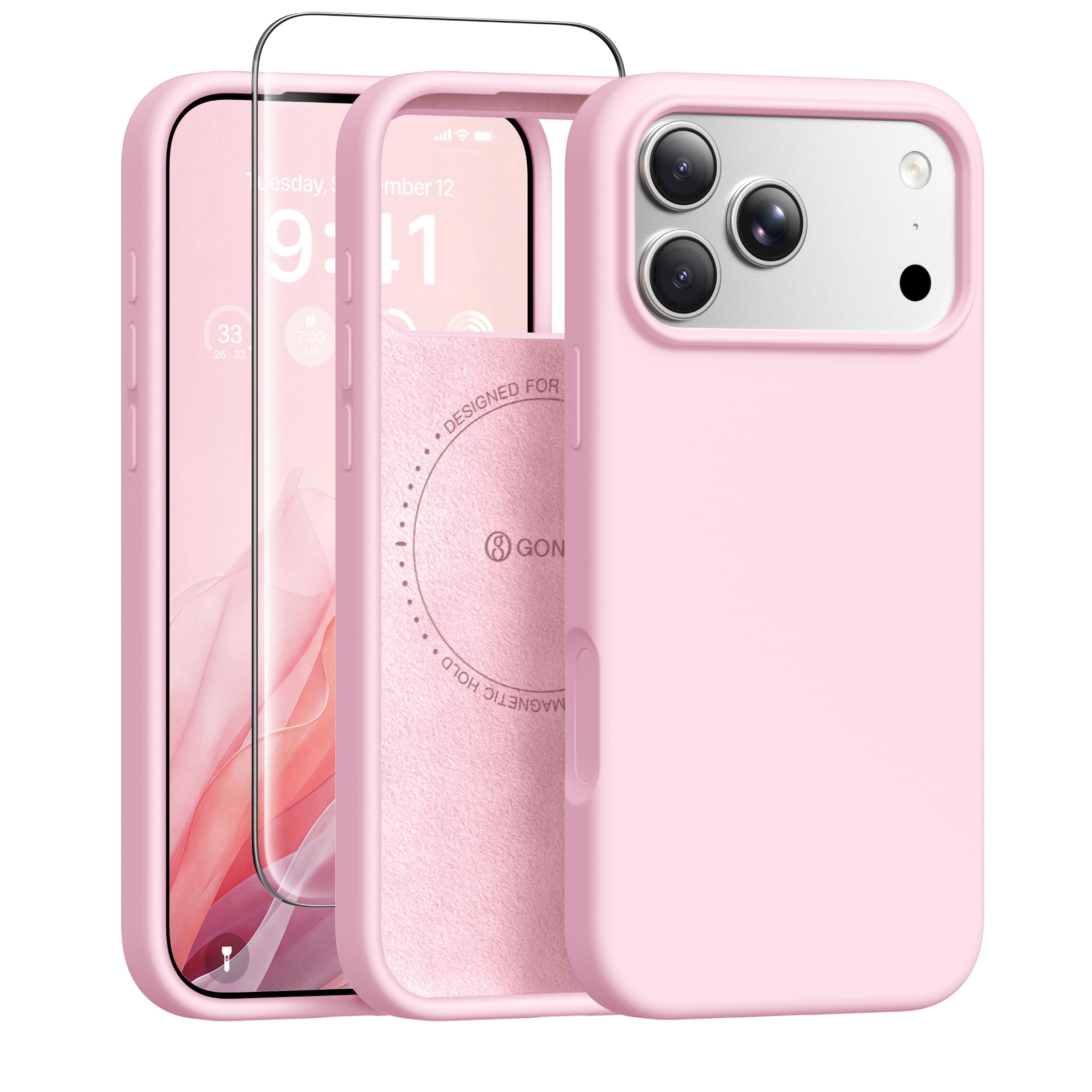 GONEZ Magnetic for iPhone 17 Pro Case, Silicone Cover Pastel Pink Pastel Pink Iphone 17 Pro