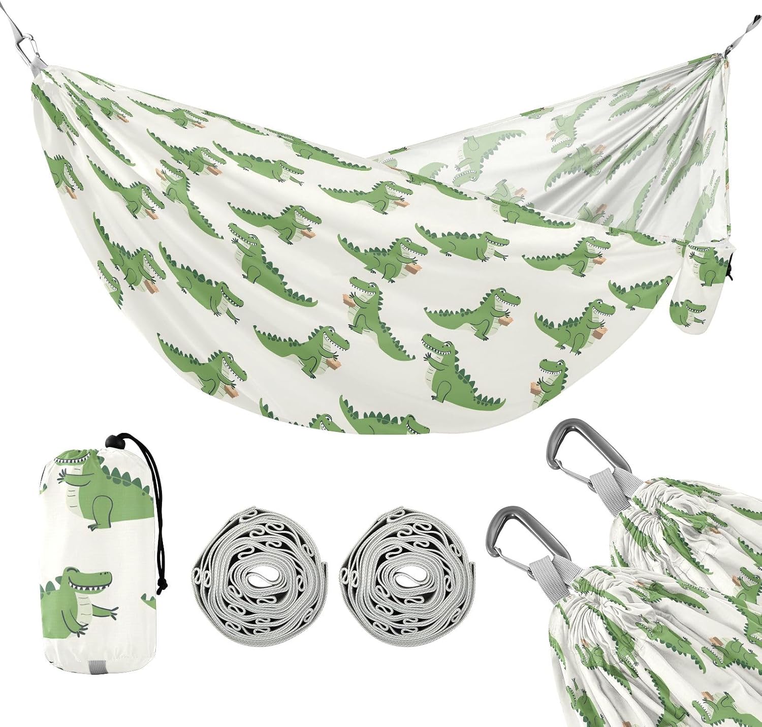 ALAZA Crocodile Animal Camping Hammocks Single or 2 Person 500 lbs Portable Parachute Travel Hammock w/Tree Straps for Hiking Backpacking Indoor Outdoor