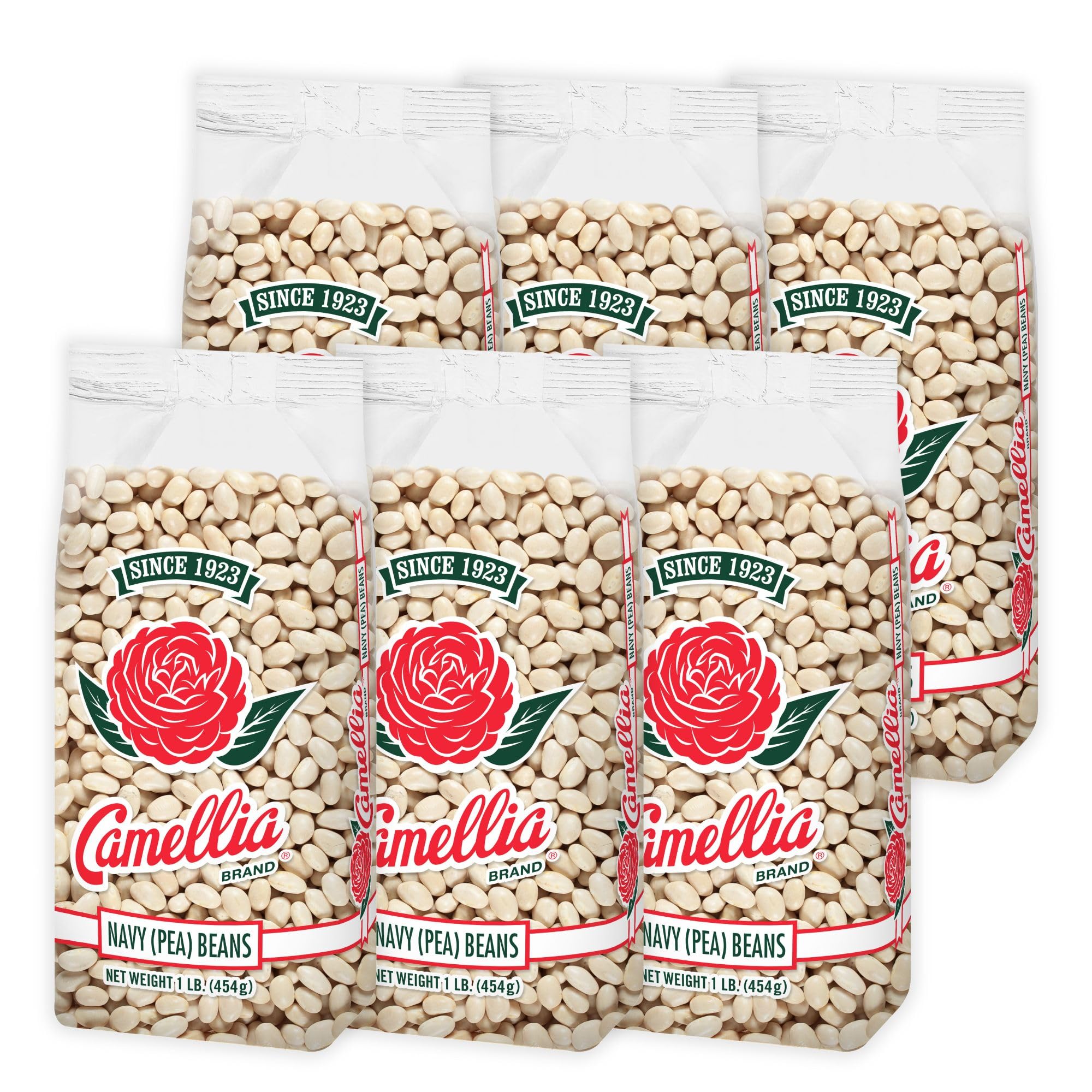 Camellia Brand Dried Navy (Pea) Beans – Premium White Beans for Southern-Style Baked Beans, Soups, Stews, and Healthy Vegetarian Meals – Non-GMO, Gluten-Free, 1 Pound (Pack of 6)