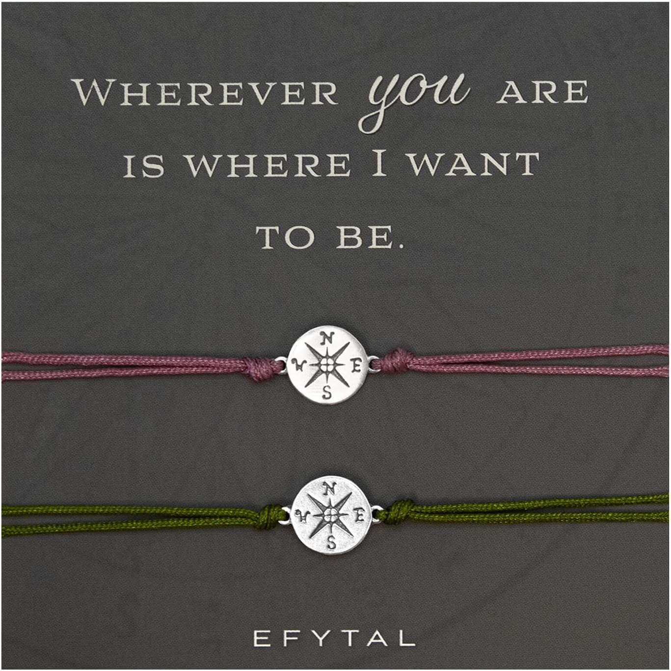 EFYTALBracelets for Couples, Compass Couple Bracelets for Boyfriend and Girlfriend, Long Distance Relationship Gifts, Promise Bracelet, Best Friend Bracelet for 2