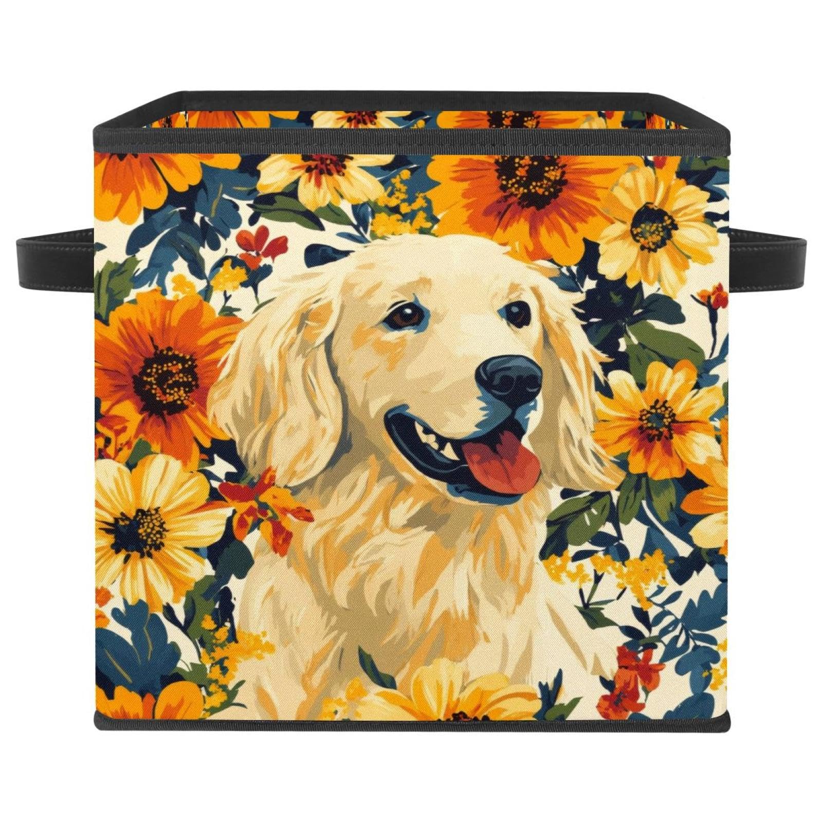 Boîte de rangement pour chien en tissu Oxford haut de gamme motif fleur jaune