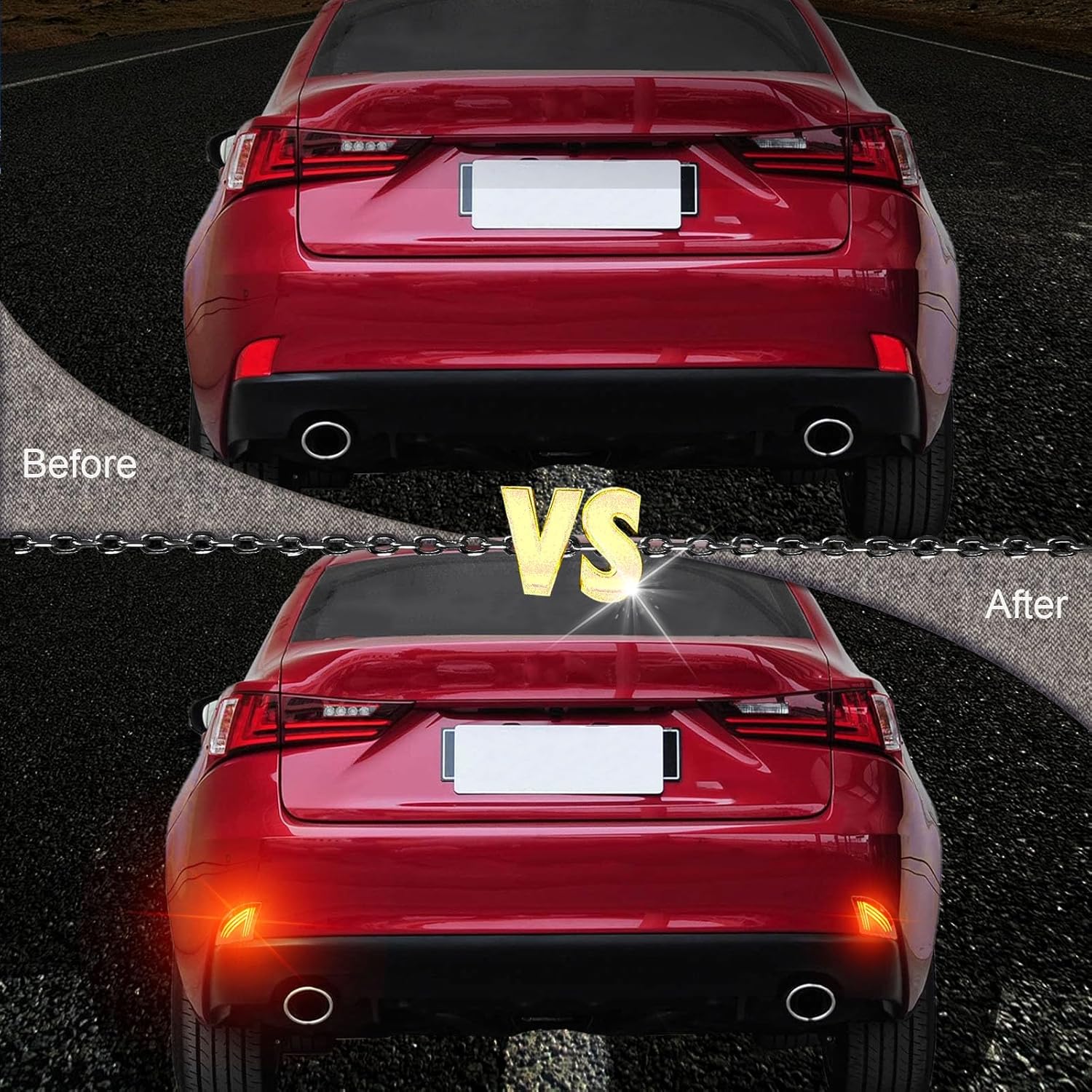 LED Rear Bumper Reflector Lights Trim for Lexus IS IS250 IS300 IS350 IS200t is-F | Amber Sequential Turn Signal, Red DRL & Fog Light |Replacement for OEM 81920-53051 81920-53050 (Red)