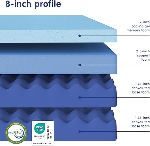 Miniatura 7 de Vibe Colchón de espuma viscoelástica de gel, sin fibra de vidrio, 8 pulgadas, certificado CertiPUR-US, cama en una caja, Queen, color blanco