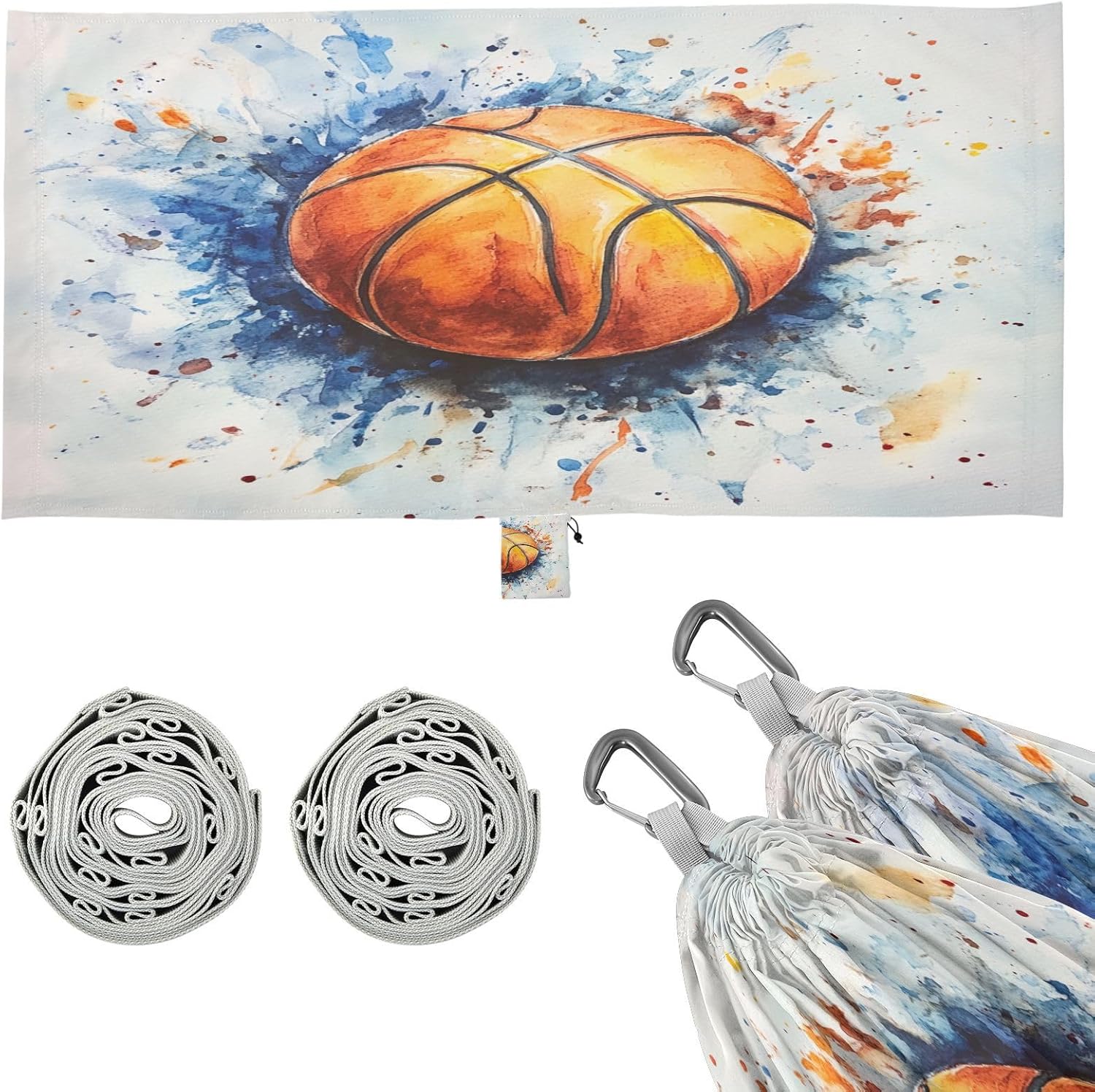 ALAZA Watercolor Basketball Camping Hammocks Single or 2 Person 500 lbs Portable Parachute Travel Hammock w/Tree Straps for Hiking Backpacking Indoor Outdoor