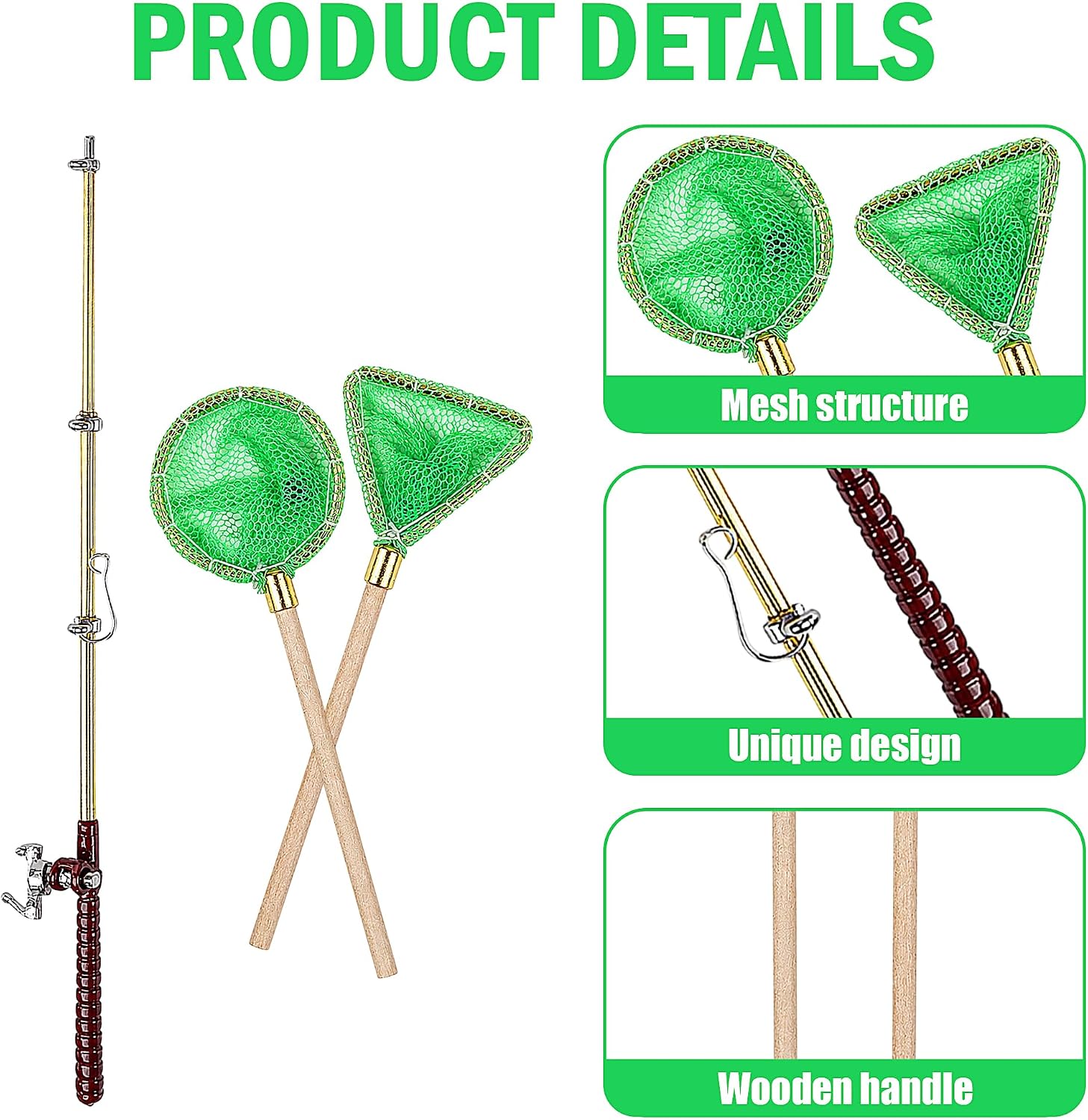 1 Set Miniature Fishing Rods and Fish Net Set for 1:12 Scale Dollhouse image 3