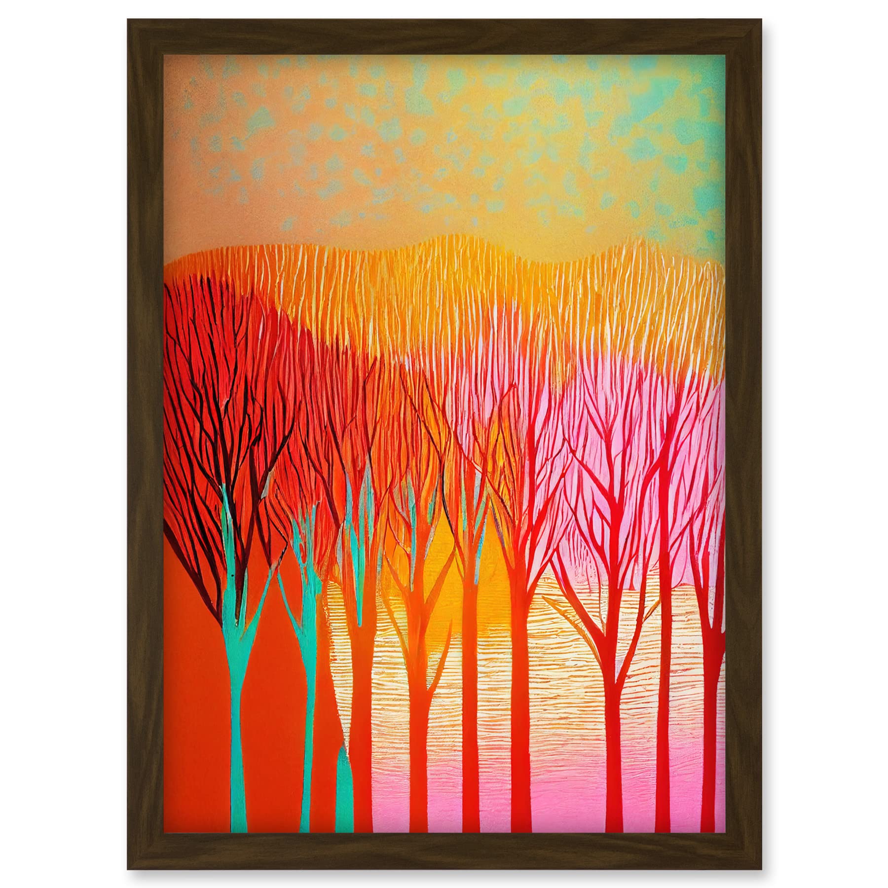 Doppelganger33 LTD Forest Treetops Linocut Illustration Vibrant Bold Artwork Framed A3 Wall Art Print