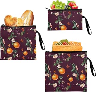 3-Pack Reusable Sandwich Snack Bag Waterproof Food Storage Bags for Kids School Lunch and and Adults Portion Funny Tangerine Fruit