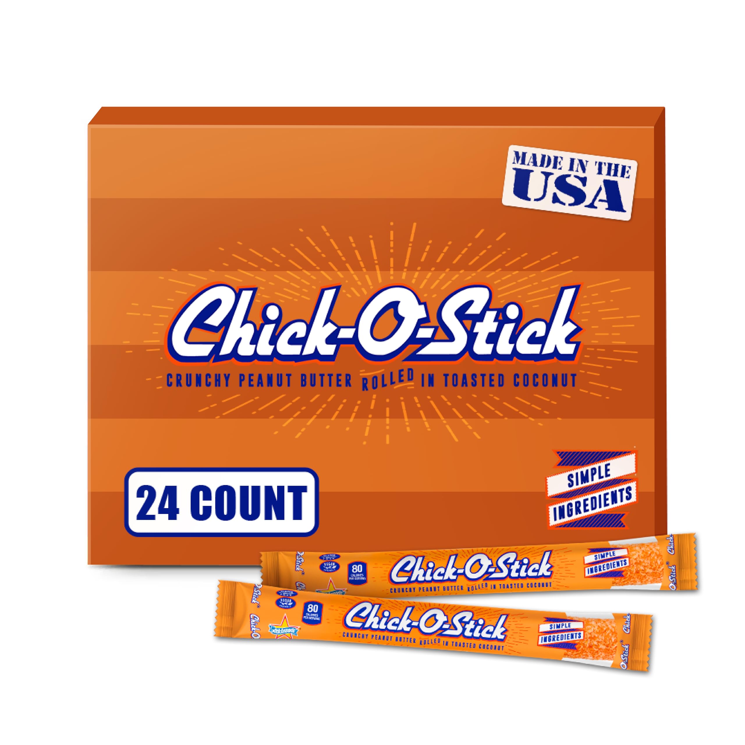 Atkinson's Chick-O-Stick - Crunchy Peanut Butter Rolled in Toasted Coconut - Gluten Free, Kosher, Vegan, No Artificial Ingredients - 1.6 oz. Single