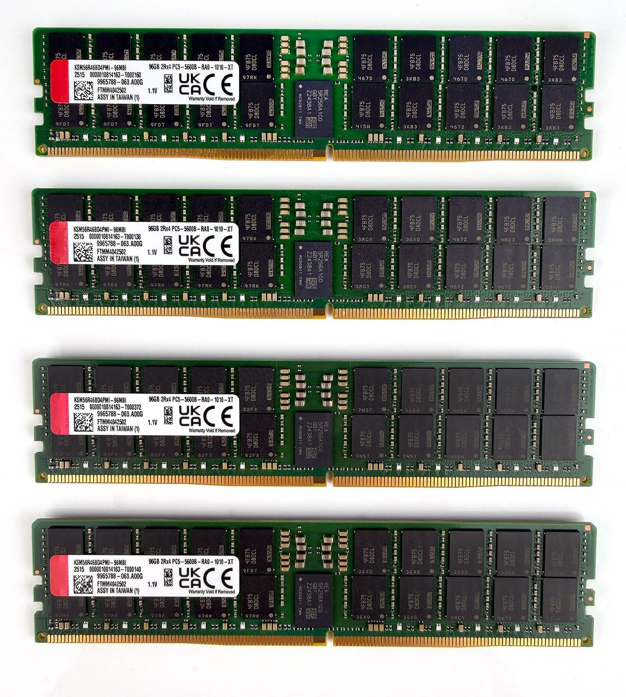 KlNGST0N 4 x 96GB (384GB) DDR5 5600MT/s ECC RDIMM Server & Threadripper RAM Kit (KSM56R46BD4PMI-96MBI x4) - Dual Rank, CL46, 288-Pin, 1.1V Registered DIMM Memory with Locked BOM & Micron B-Die DRAM