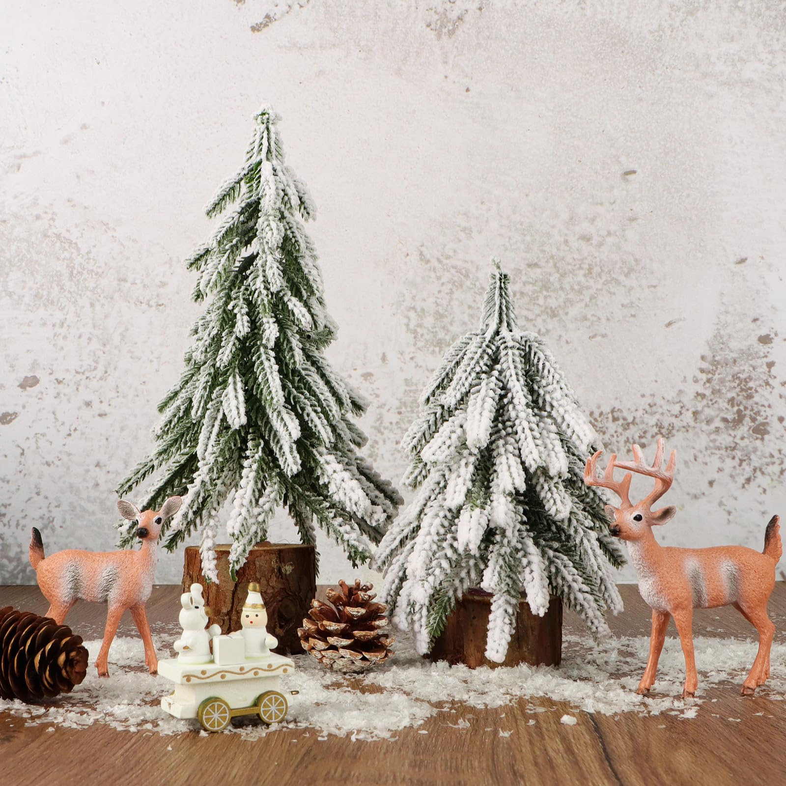 3 Mini Weihnachtsbäume Aus Kunststoff - 10cm, 15cm, 20cm Mit Holz-Ständer