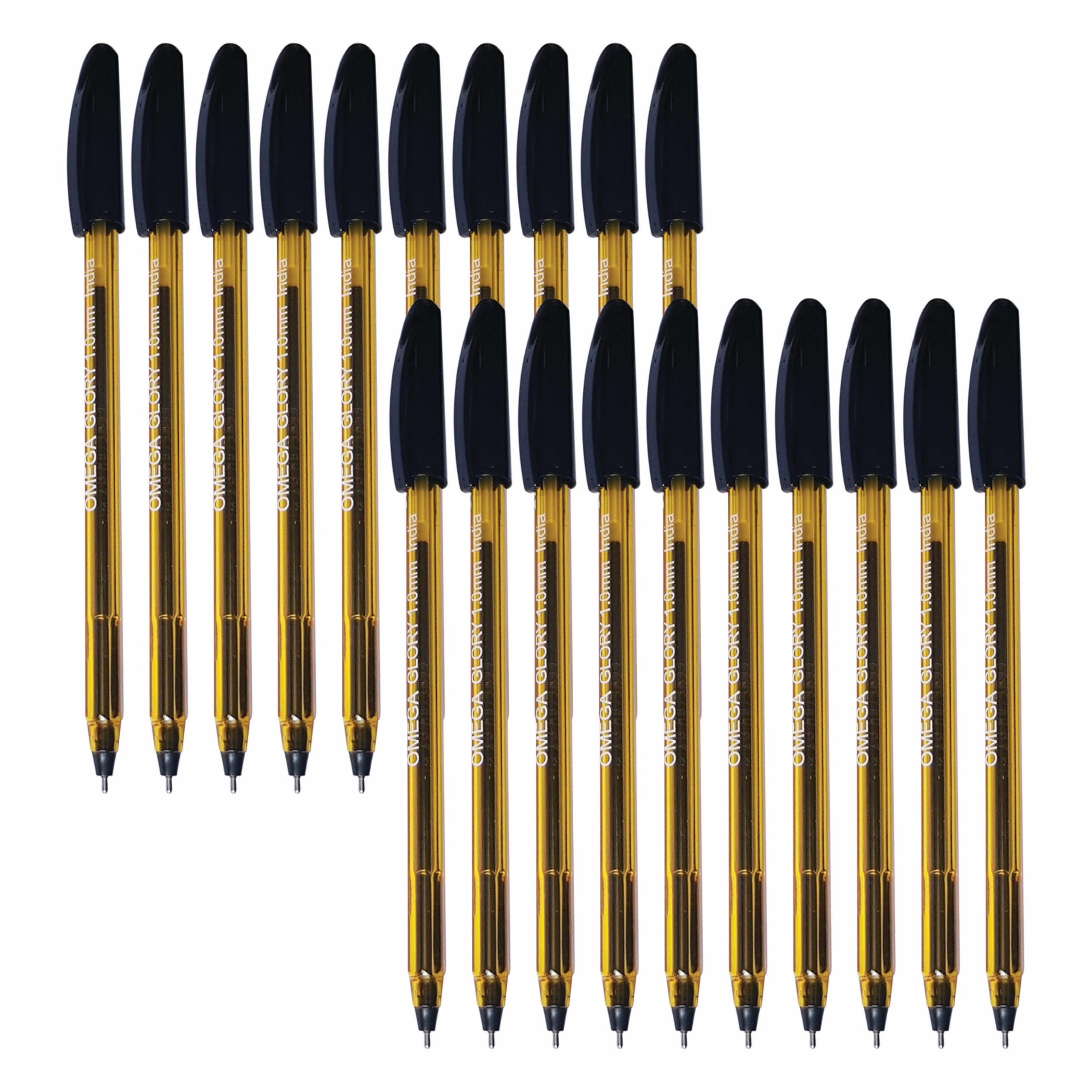OMEGA Glory Ballpoint Pens, BLACK, Medium Point (1.0 mm), Pack of 50, Multipack, Smooth Ball Pens