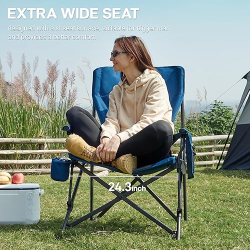 Miniatura 5 de EVER ADVANCED Oversized Folding Camping Chair for Adults with Adjustable Lumbar Support, Heavy Duty Chair with Side Pockets, Portable Collapsible