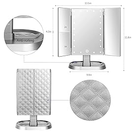 deweisn Trifold Lighted Vanity Makeup Mirror with 21 LED Lights,1/2/3 Magnification and Dimming,Two Power Supplies Makeup Mirror,Gift for Women
