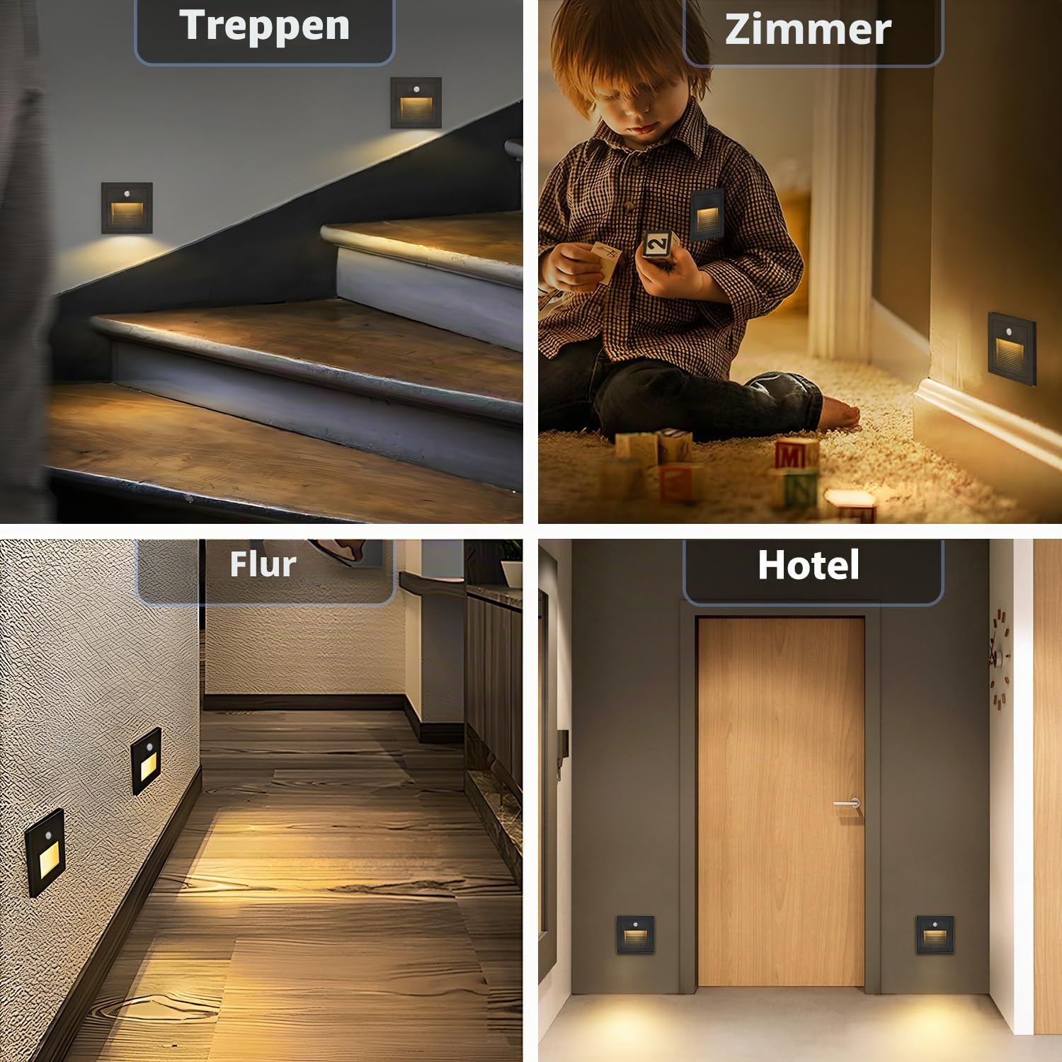 Arotelicht 8er 3W LED Treppenlicht mit Bewegungsmelder 3000K IP44 Wandeinbaustrahler Stufenlicht Lampe, LED Einbaustrahler innen, schwarz, Alu, 230V, Body Sensor, Nicht die Standardgröße 60mm | Warmweiß Alu Wandeinbaustrahler Stufenlicht Inkl. Unterputzdo