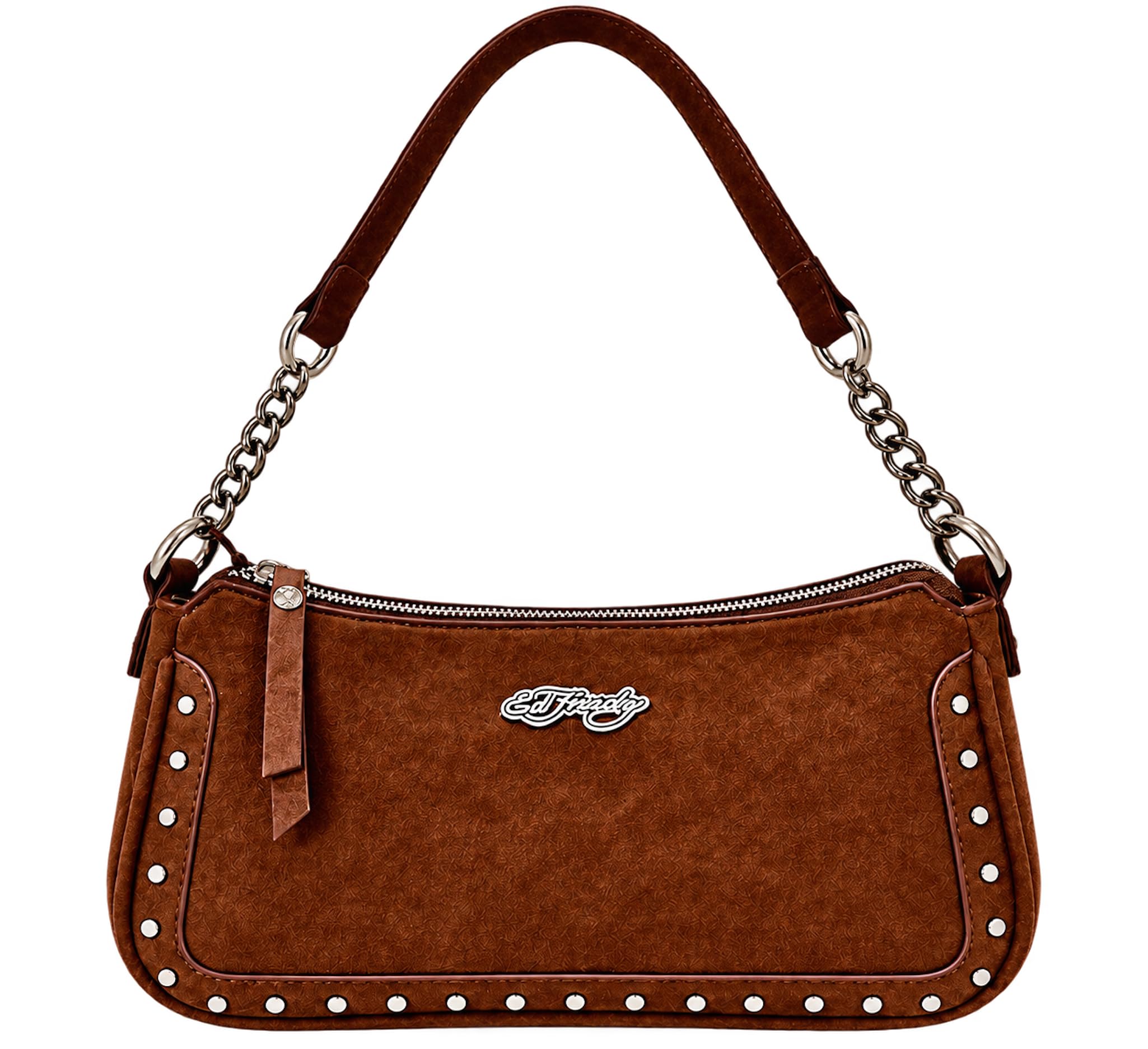 ED HARDY Borsa a tracolla da donna con borchie, marrone cioccolato