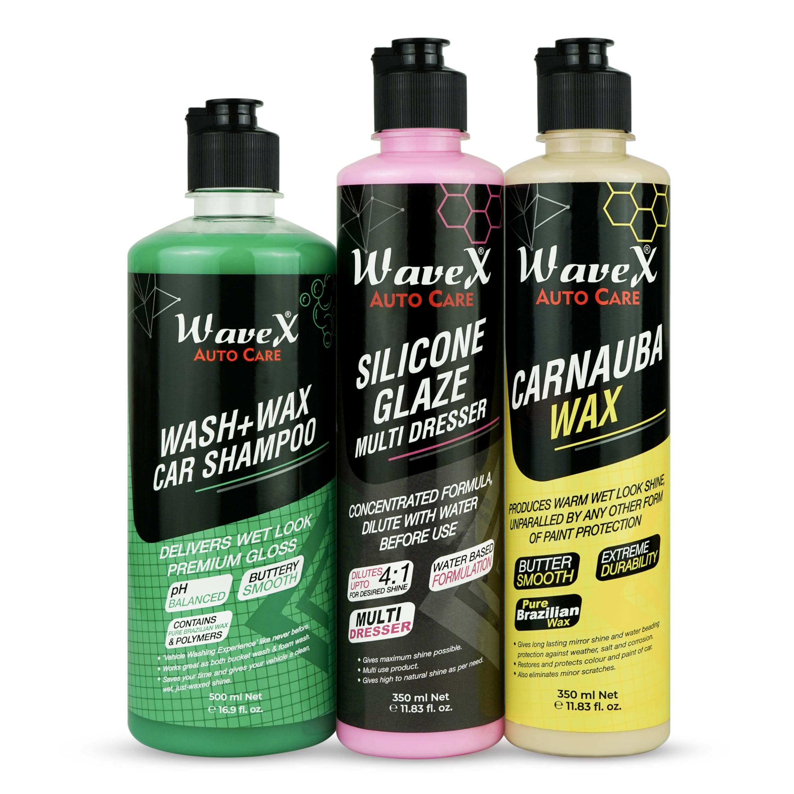 Wavex Wash Wax Car Shampoo, Carnauba Wax Car Body Polish and Silicone Glaze for Plastic, Leather, Vinyl, Rubber Parts (Complete Kit)-image-11