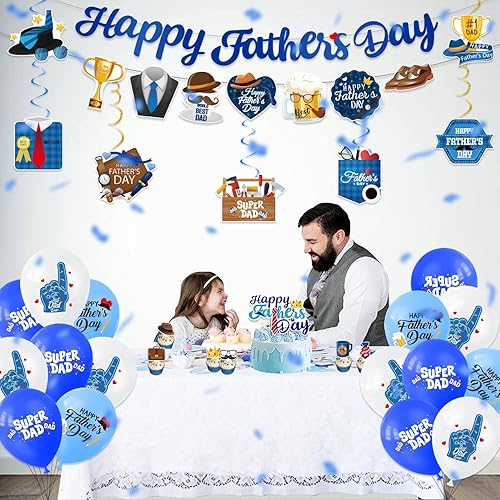 Miniatura 4 de Decoraciones del Día del Padre, decoraciones de fiesta del Día del Padre, incluye pancarta de fiesta del día del padre, globos colgantes para