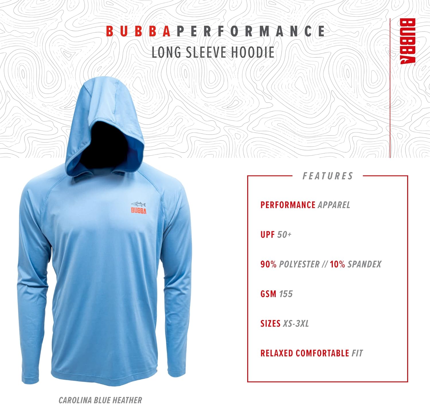 BUBBA Ultimate Performance Lifestyle Pullover with Hood - UPF 50+ UV Sun Protection - Moisture Wicking - Fishing, Hiking