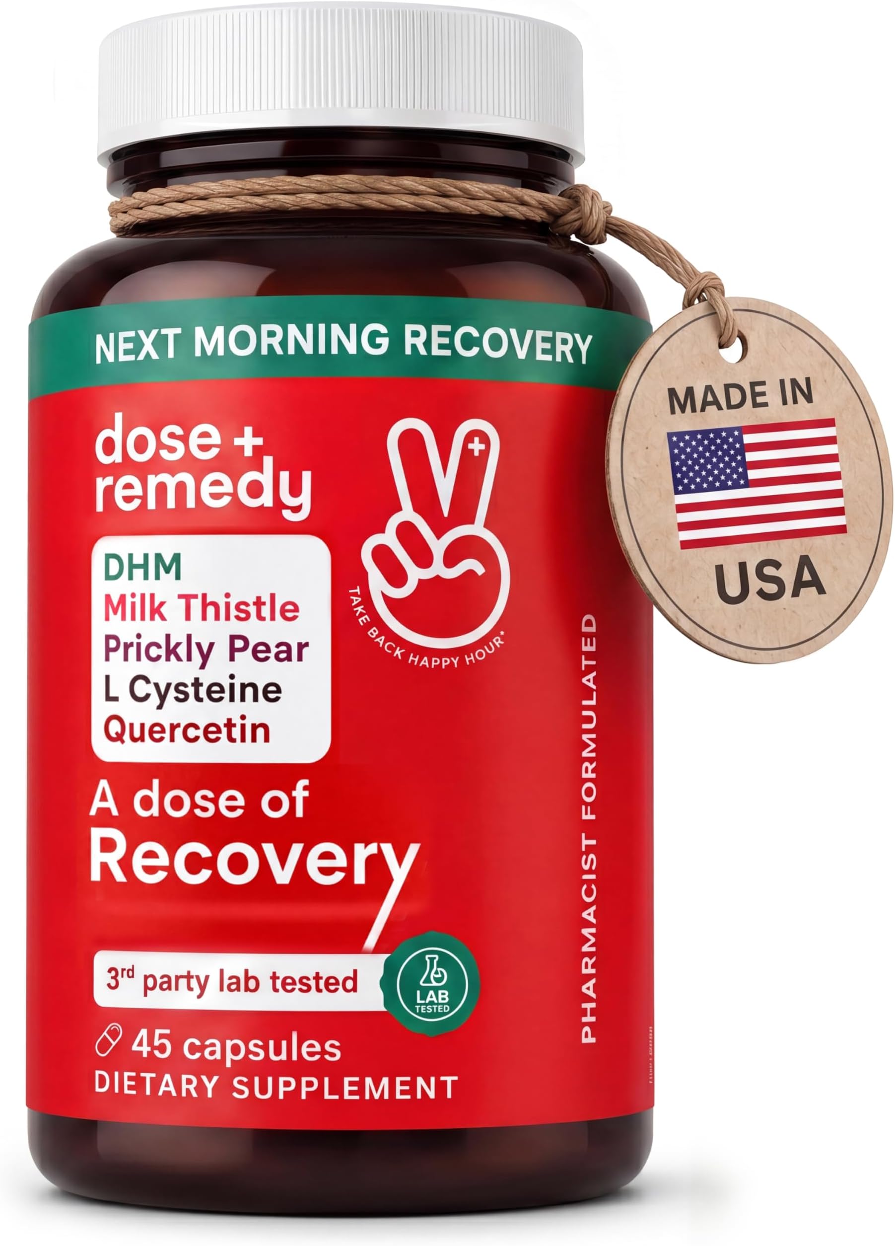 A dose of Recovery | Made in USA | USDA | Hydration Support for Better Morning Care Asian Flush | Dihydromyricetin DHM, Quercetin, Vitamin B, Milk Thistle, Prickly Pear, | (45 Pills)