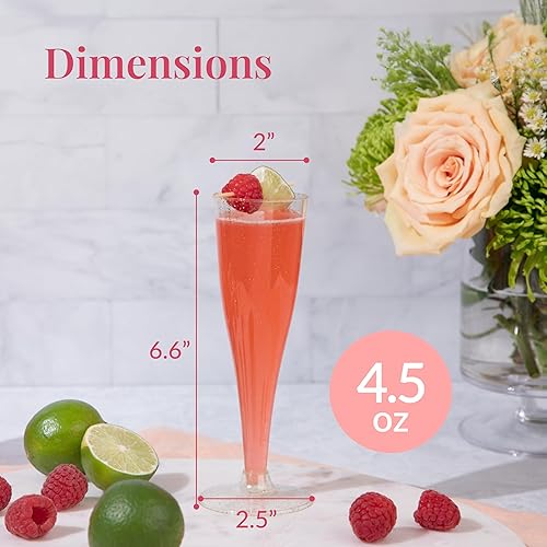 Vista 3 de Prestee Paquete de 48 copas de champán desechables de plástico, copas de flauta con purpurina dorada para champán, barra de mimosa, suministros