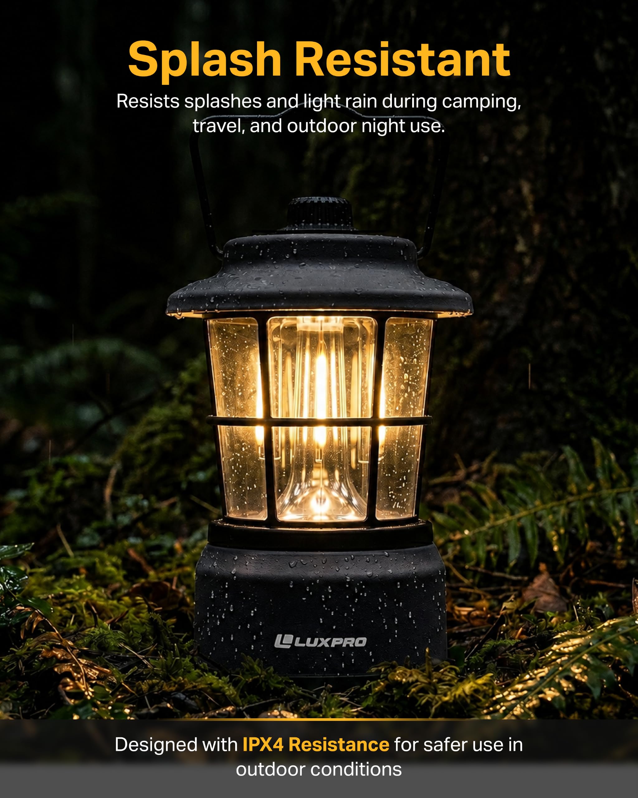 LUXPRO Retro LED Laterne - Batteriebetriebene Notfalllaterne - Wasserabweisend - Helle LED-Lampe für Innen & Außen - Verwendung für Zelte, Wandern oder Hurricane Prep (Schwarz, 2 Stück)