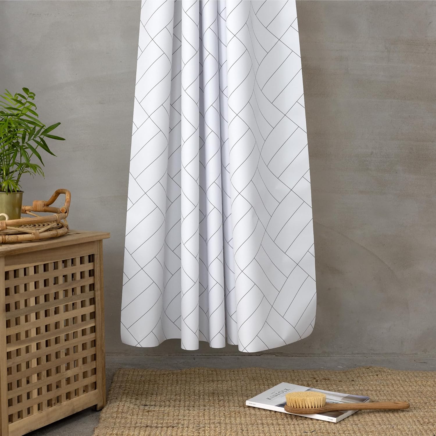 Quick-Dry Lightweight Shower Curtain – Made in Korea, Designed for Daily Showers | Diagonal Basket | 71” W x 74” L