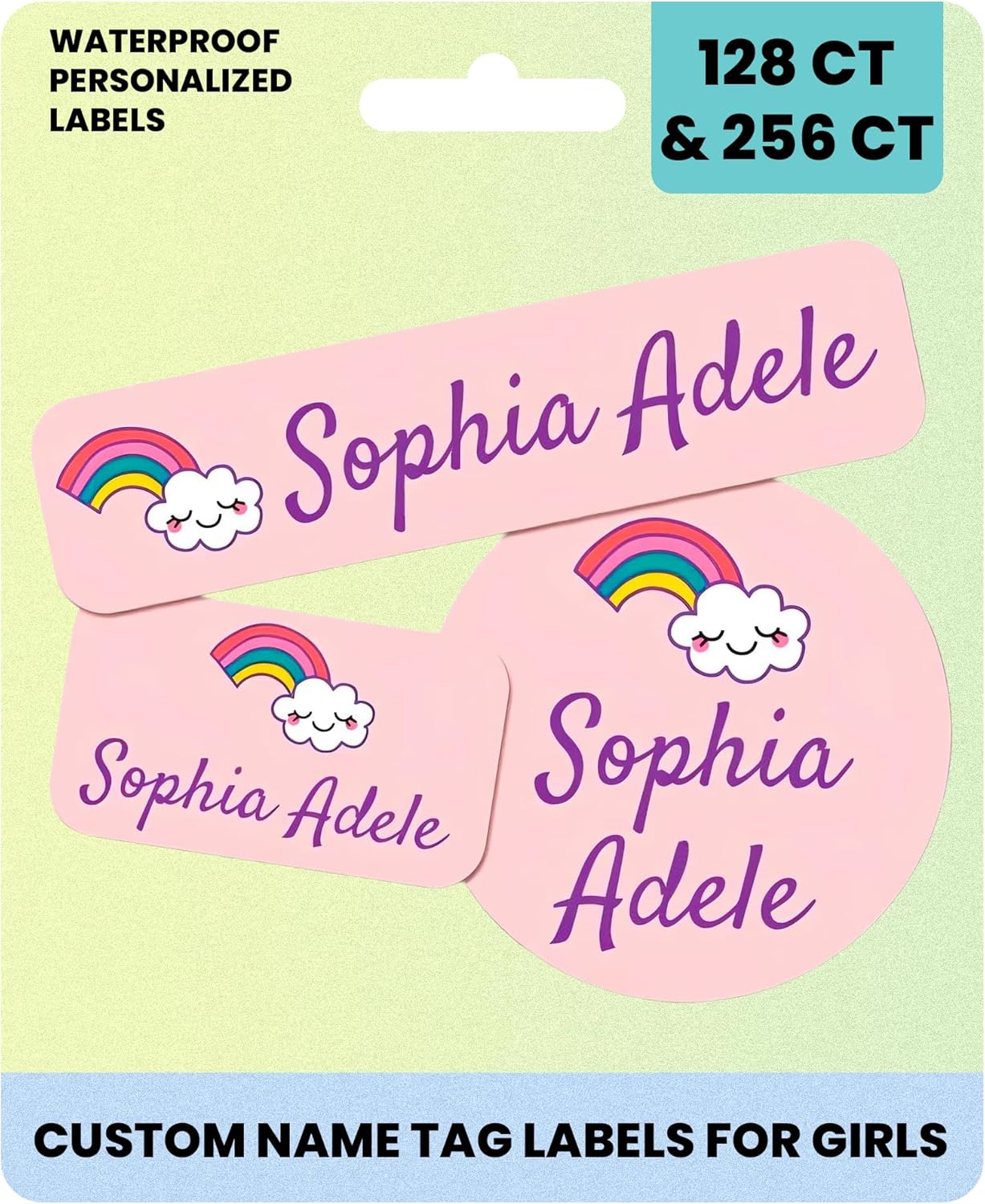 Label Daddy Personalized Name Labels for Girls – Washable Custom Name Tags – Premium Waterproof Labels for School, Clothing, Lunch Boxes, Summer Camps & More – 128 Ct & 256 Ct | Rainbow Design