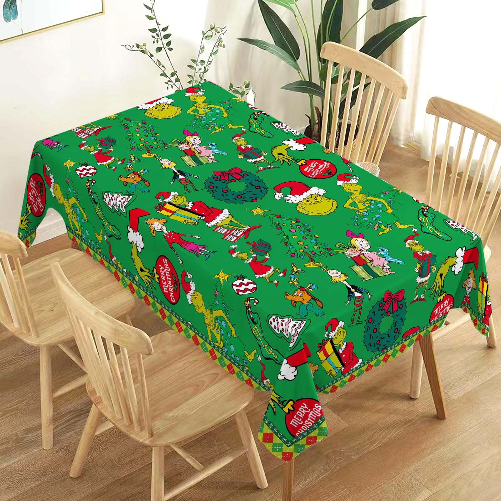 Amazon.com: Hafangry Grinchmas Tablecloth Buffalo Plaid Check Christmas ...